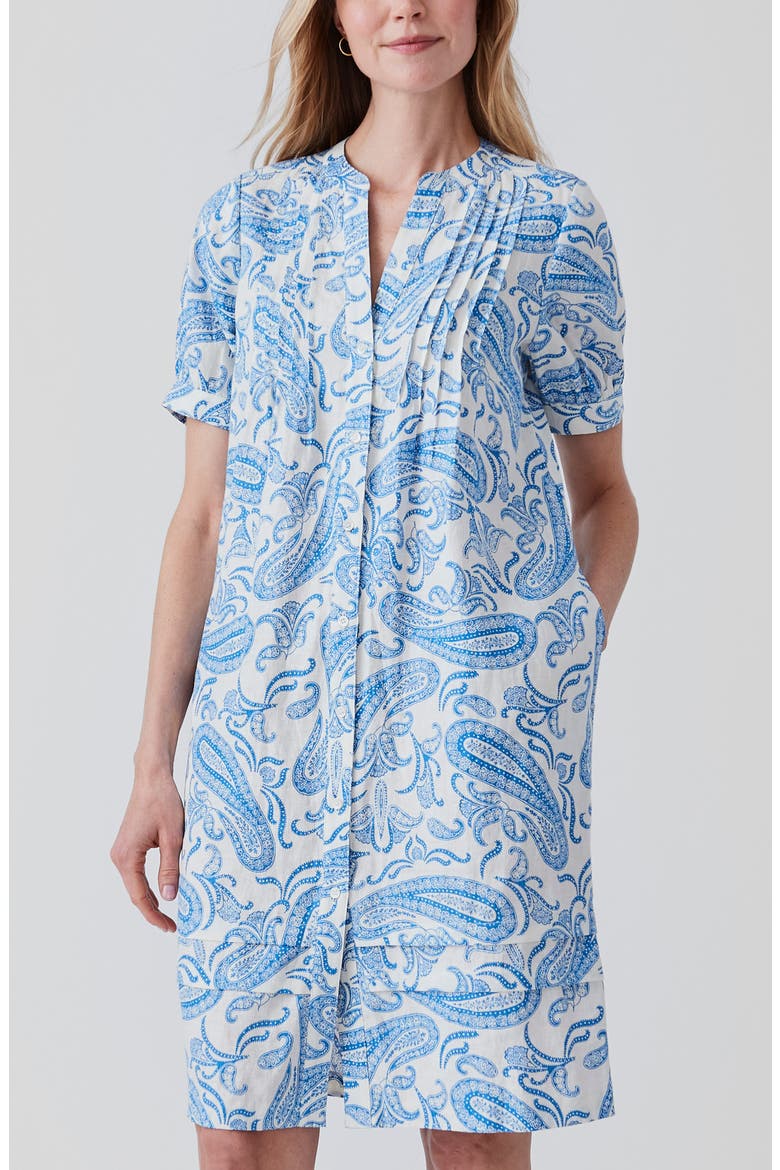 Gianna Linen Tunic Dress, Alternate, color, OFF WHITE/ BLUE
