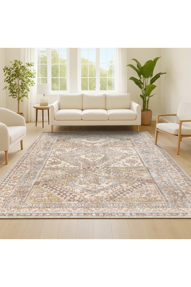 Darija Ornate Geometric Medallion Area Rug, Alternate, color, Light Blue/Ivory