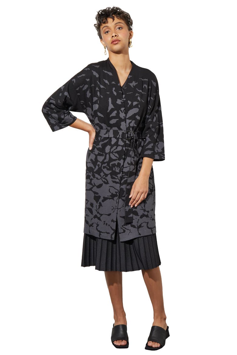 Floral Jacquard Belted Jacket, Alternate, color, BLK/GRANITE