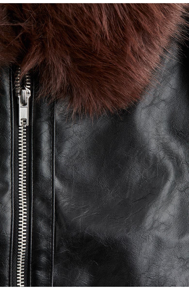 H&M Fluffy-collared Jacket, Alternate, color, Black/Brown