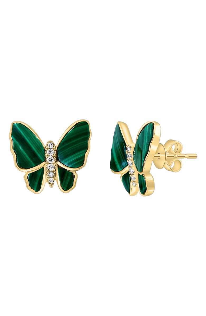 EFFY Malachite & Diamond Butterfly Stud Earrings - 0.06ct., Alternate, color,