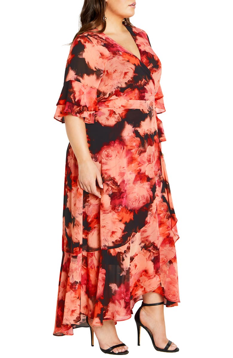 City Chic Mischa Floral Flutter Sleeve Wrap Maxi Dress, Alternate, color,