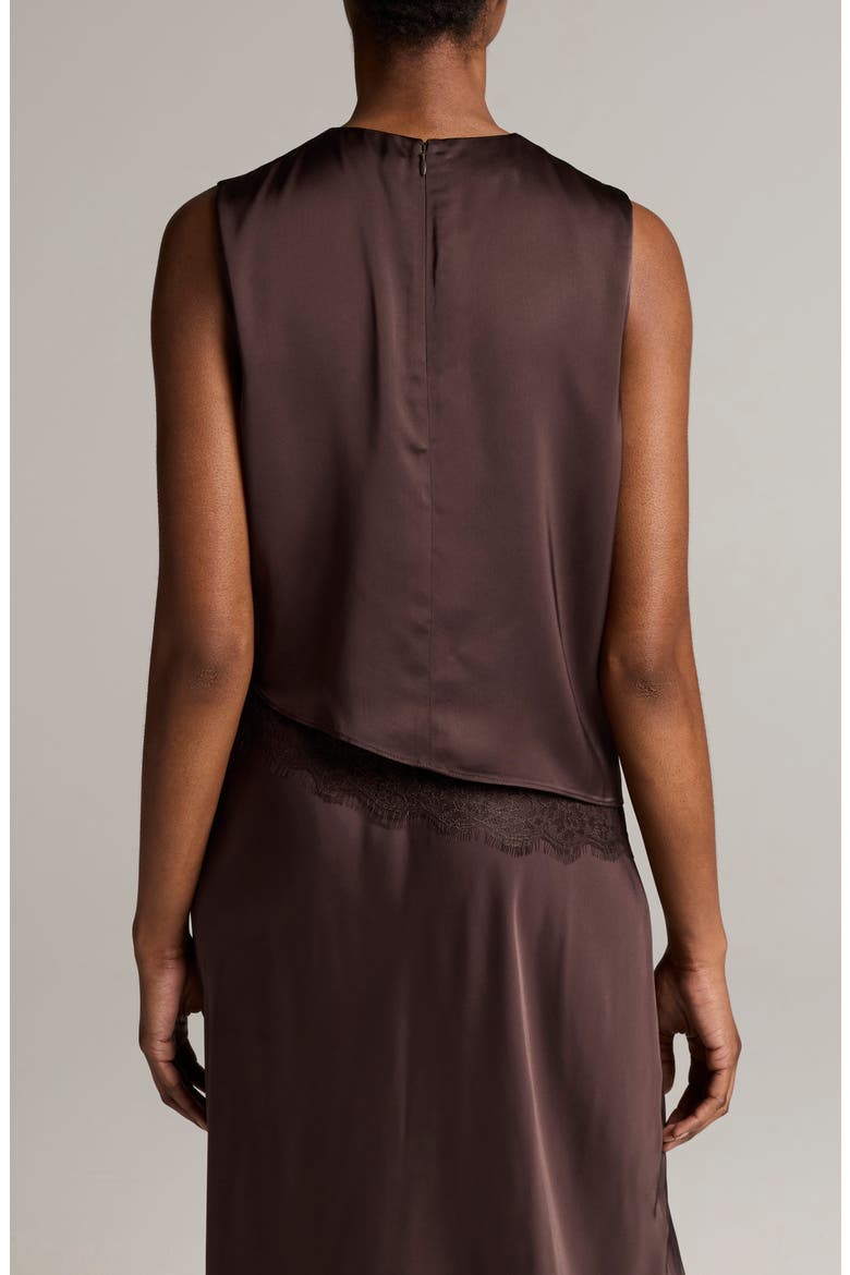 Asymmetric Hem Shell with Lace, Alternate, color, IRON
