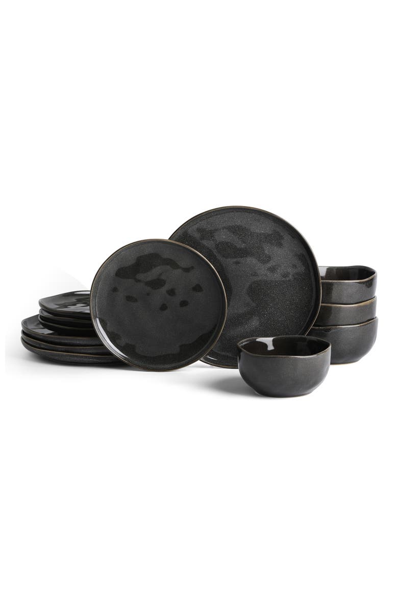 Mirella Stoneware 12-Piece Dinnerware Set, Main, color, Charcoal