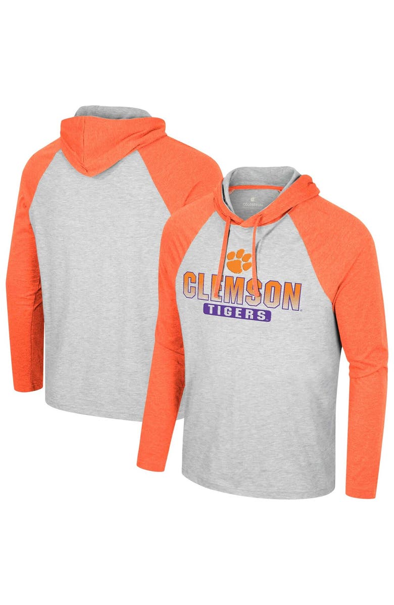 COLOSSEUM Men's Colosseum  Heather Grey Clemson Tigers Hasta La Vista Raglan Hoodie Long Sleeve T-Shirt, Alternate, color, Heather Gray