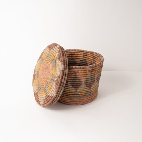 Maadili Collective Blossom Lidded Basket In Brown