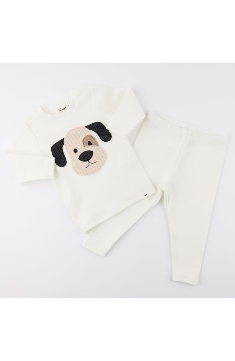 oh baby! Puppy Face Applique Long Sleeve Two Piece Set, Alternate, color, Cream
