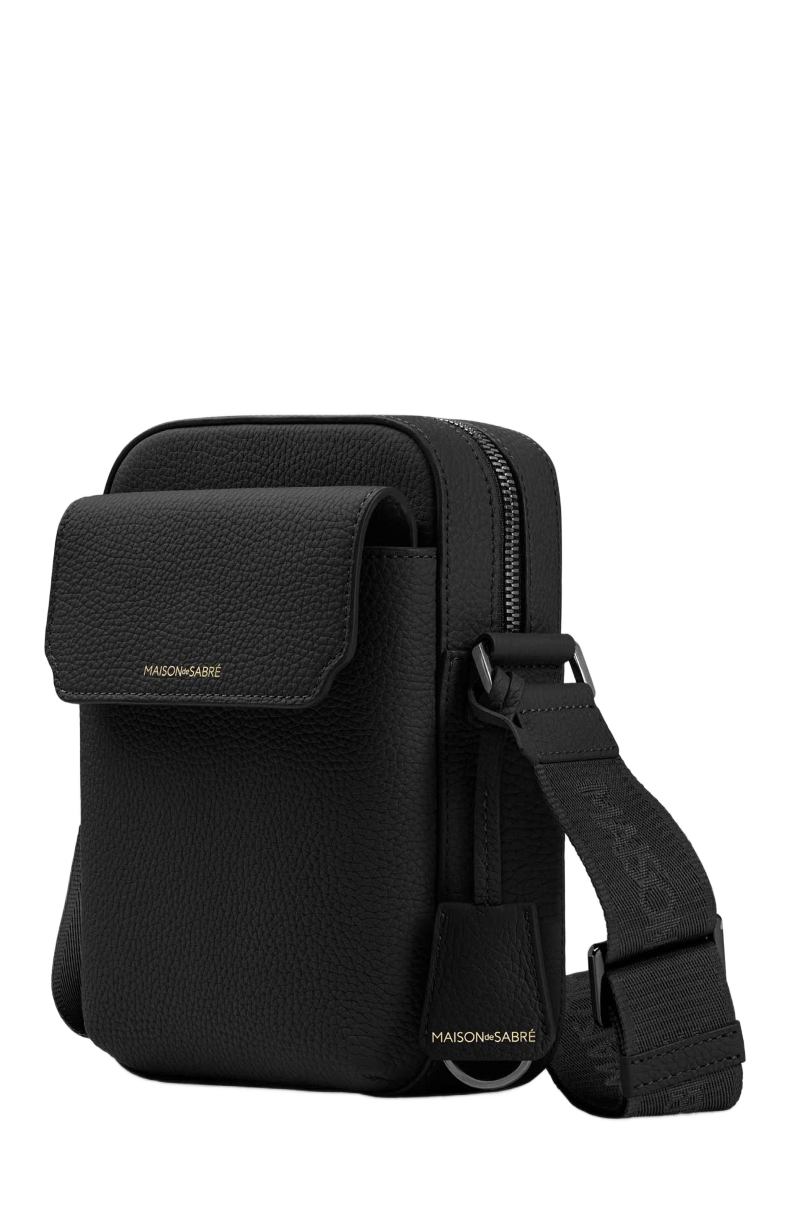 MAISON de SABRÉ Small Leather Messenger Bag, Alternate, color, Black Caviar