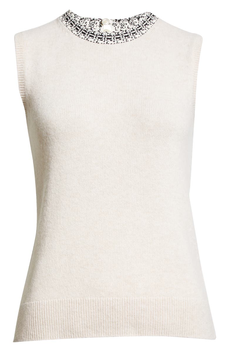St. John Collection Contrast Trim Wool Blend Shell, Alternate, color,