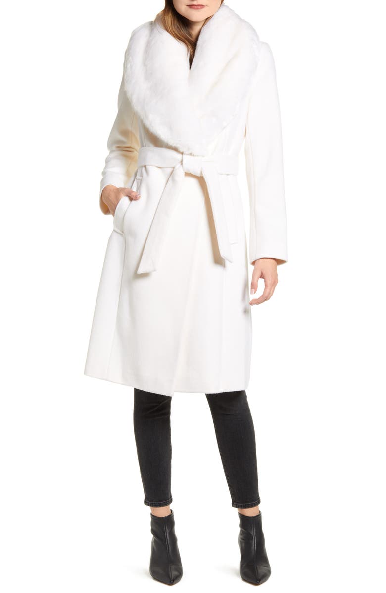 Rachel Parcell Faux Fur Collar Wool Blend Coat, Main, color,