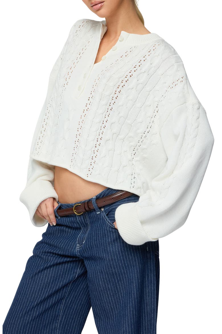 Marianna Crop Henley Cable Sweater, Alternate, color, IVORY
