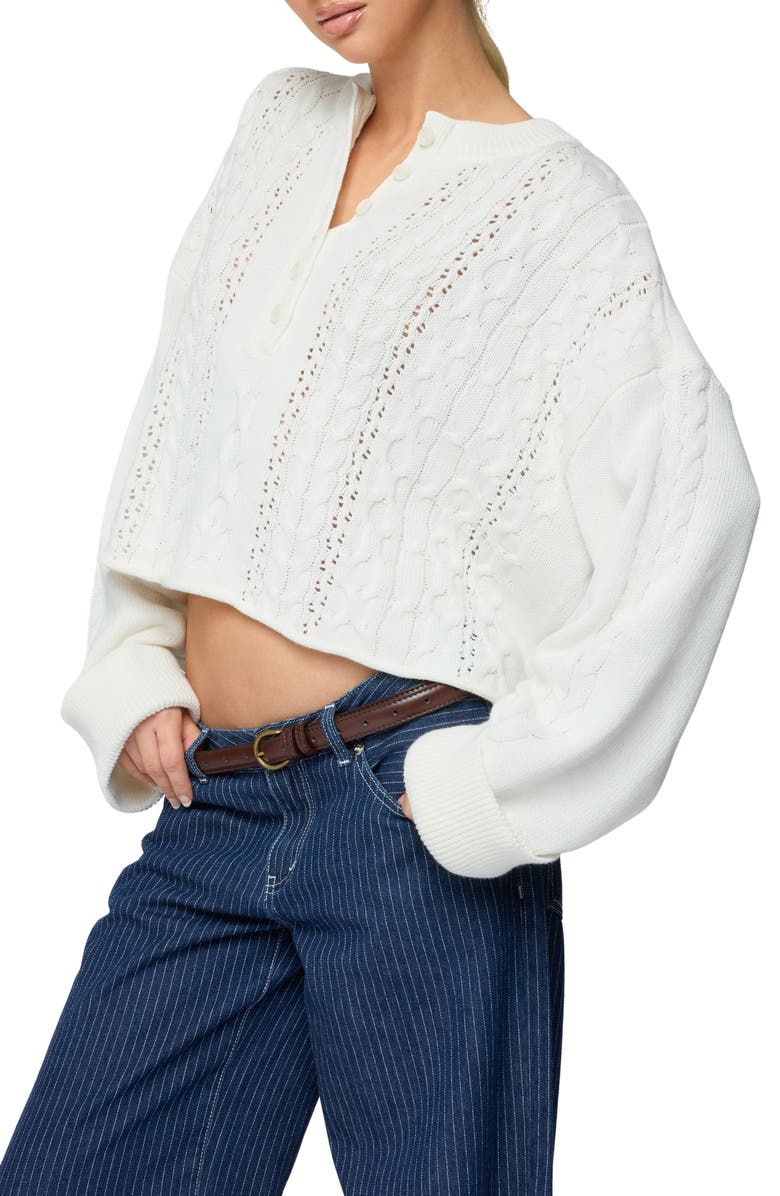 EDIKTED Marianna Crop Henley Cable Sweater, Alternate, color, 