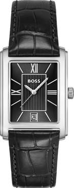 BOSS Principle Dress Leather Strap Watch, 28mm x 39mm