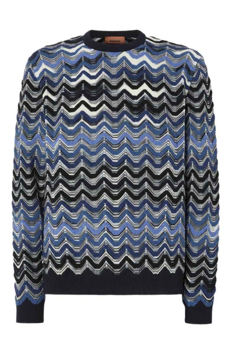 Missoni Crew Neck Sweater With Geometric Zigzag Pattern, Alternate, color, Blue
