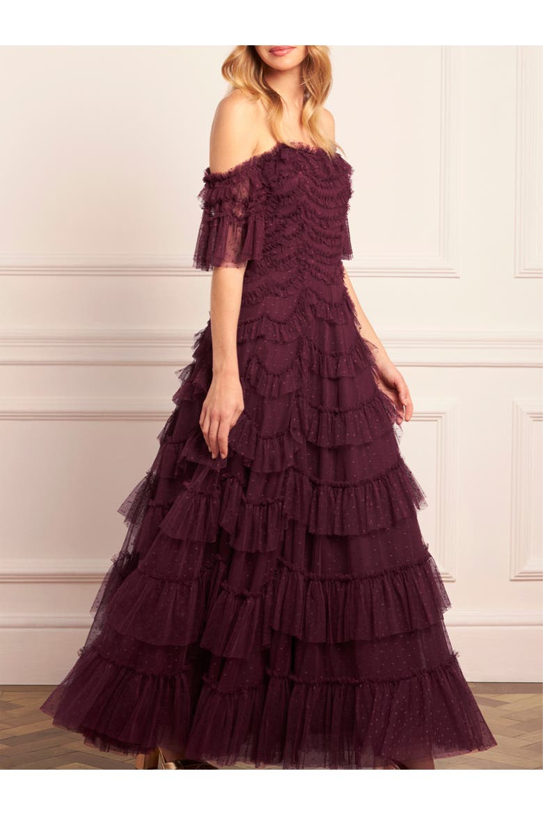 Aviana Off-Shoulder Gown, Alternate, color, Claret