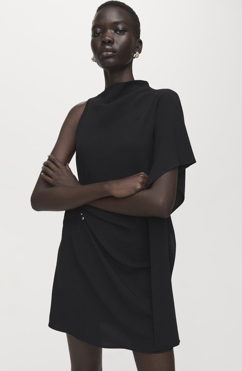 MANGO Soleil Asymmetric Sleeve Minidress, Alternate, color, Black