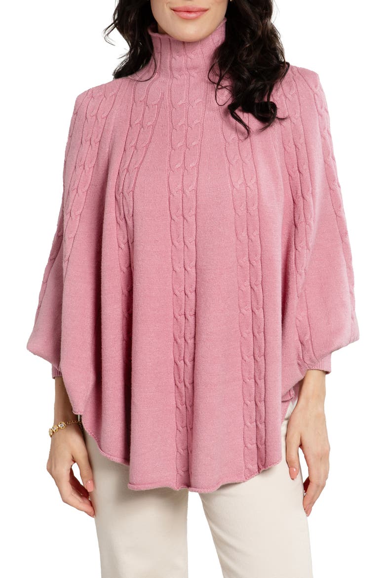 Batwing Sleeve Cable Knit Poncho Sweater, Main, color, PINK