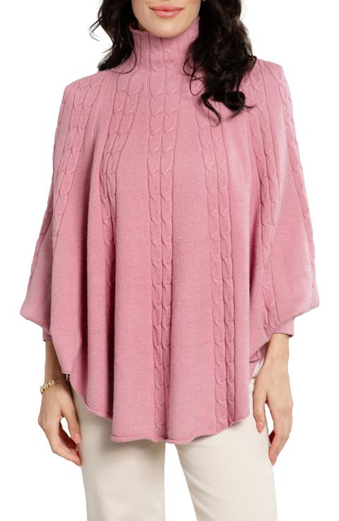 Batwing Sleeve Cable Knit Poncho Sweater