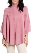 SAACHI Batwing Sleeve Cable Knit Poncho Sweater