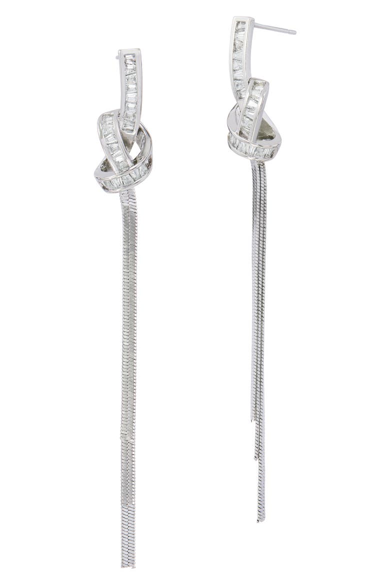 Knotted Cubic Zirconia Drop Earrings, Main, color, WHITE GOLD