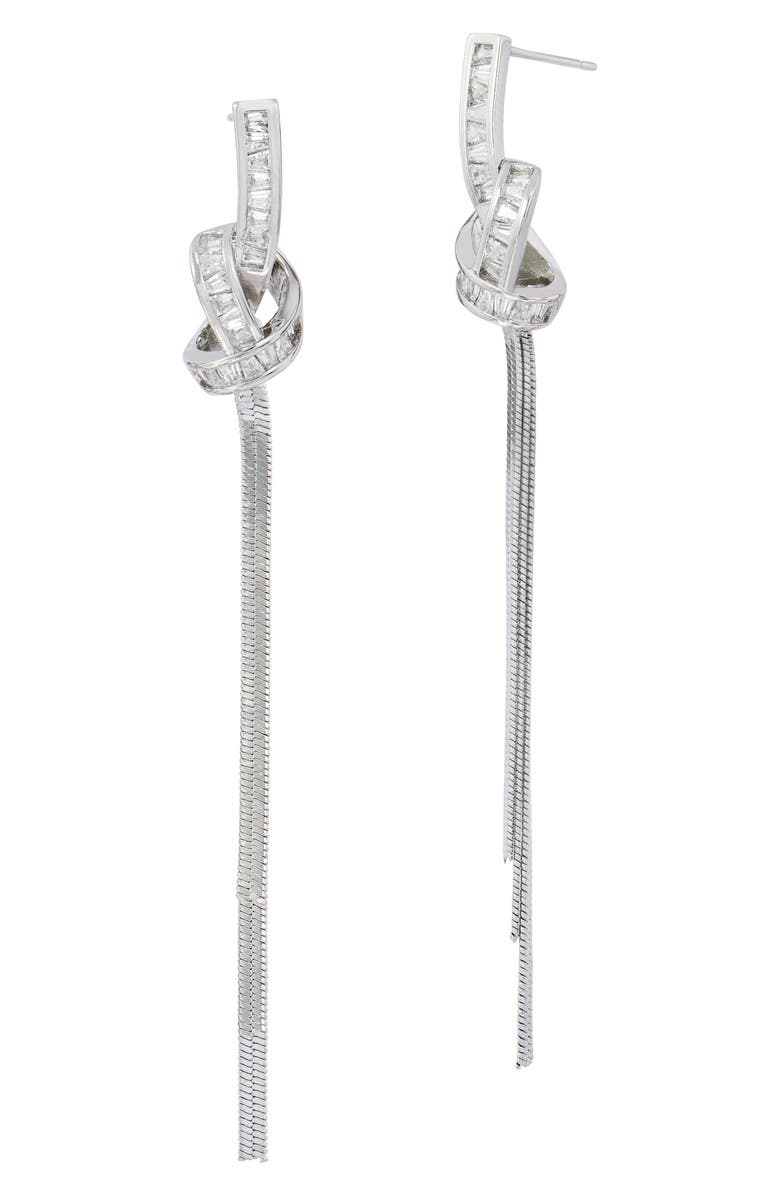 SAVVY CIE JEWELS Knotted Cubic Zirconia Drop Earrings, Main, color, White Gold