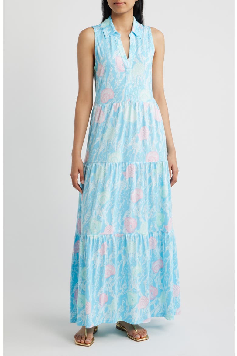 Riegan Print Sleeveless Tiered Maxi Dress, Main, color, CAPRI BLUE SHELDEN