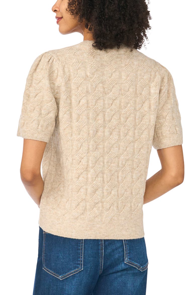 Cable Stitch Puff Sleeve Sweater, Alternate, color, OATMEAL