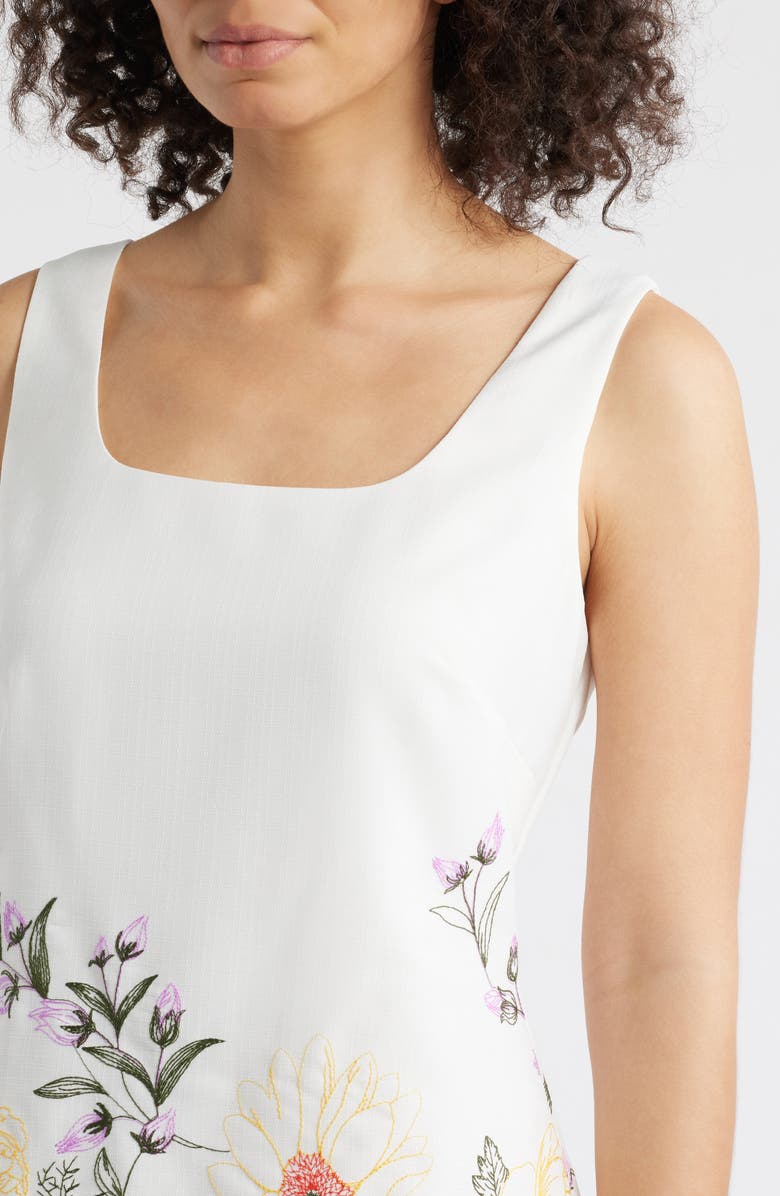 Tahari ASL Embroidered Trapeze Dress, Alternate, color, Ivory Orange