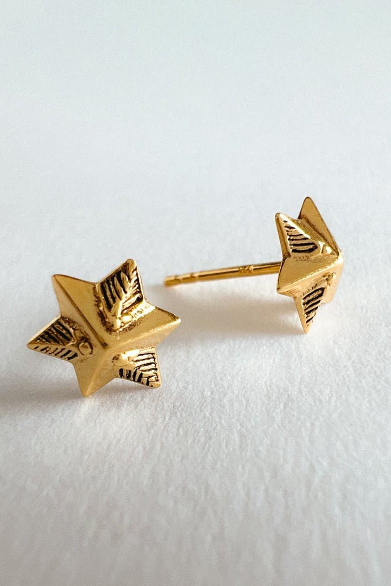 Six-Pointed Star Stud Earrings, Alternate, color, Gold