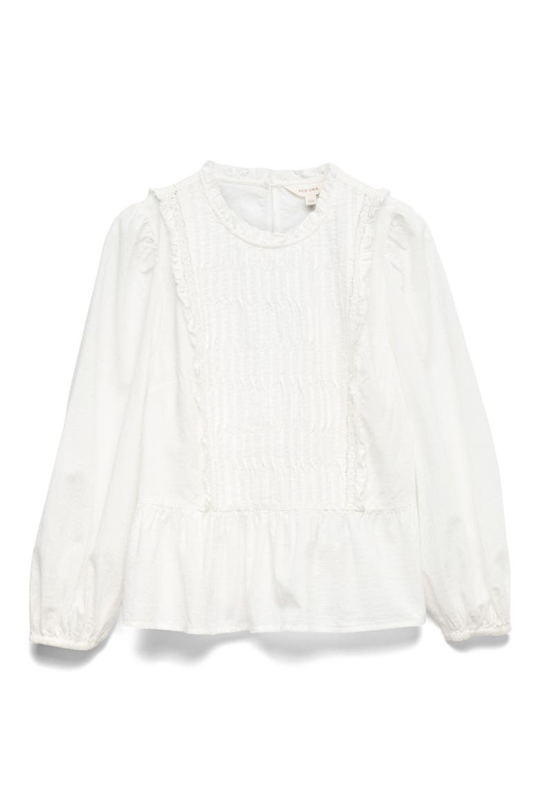 Pleated Ruffle Trim Cotton Peplum Top, Main, color, SOFT WHITE