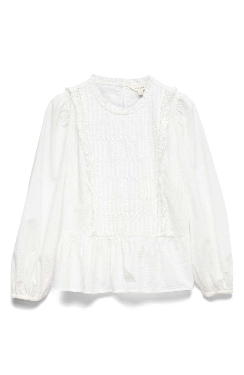 PER UNA BY M&S Pleated Ruffle Trim Cotton Peplum Top, Main, color, Soft White
