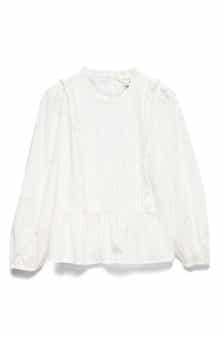Pleated Ruffle Trim Cotton Peplum Top
