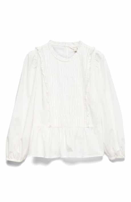 Pleated Ruffle Trim Cotton Peplum Top