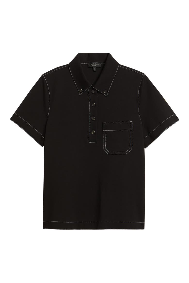 Irina Contrast Stitch Button-Down Polo, Alternate, color, BLACK