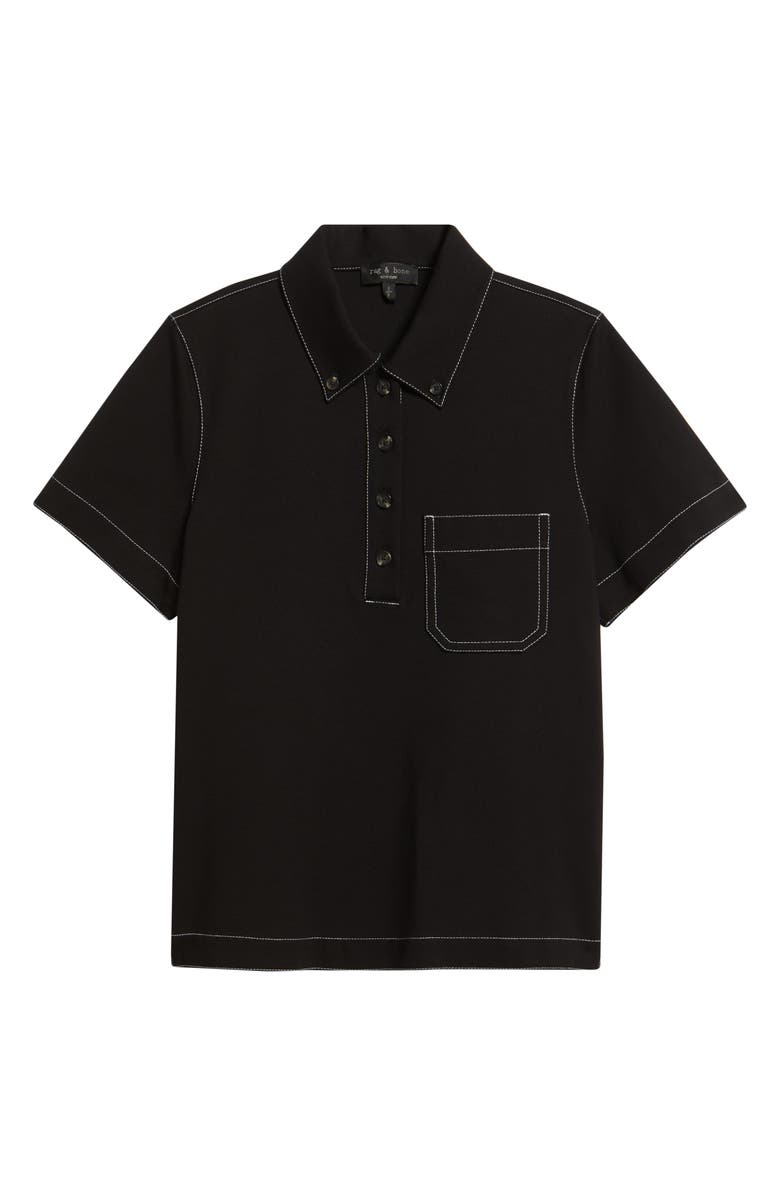 rag & bone Irina Contrast Stitch Button-Down Polo, Alternate, color, Black