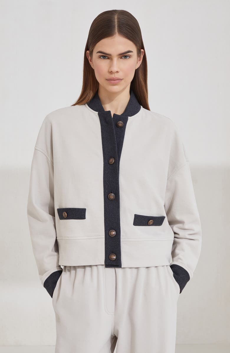 Brunello Cucinelli Smooth French terry cardigan-style top, Alternate, color, Cool Beige