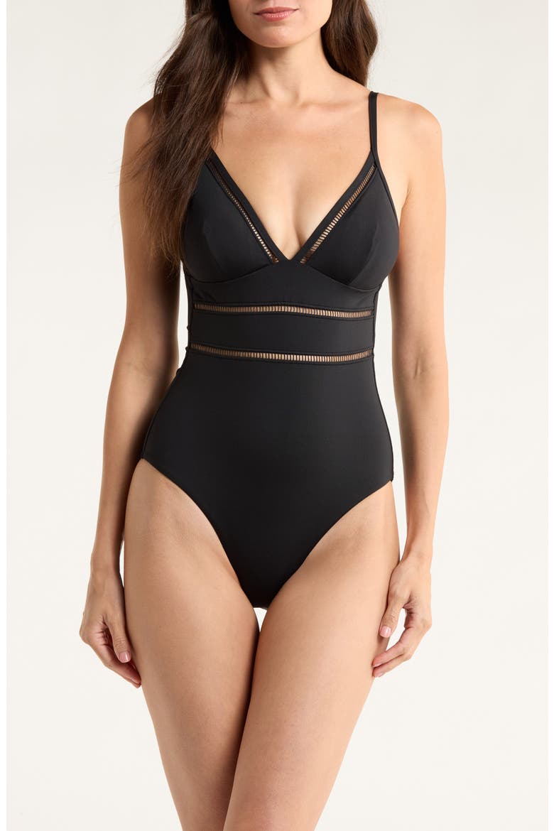 Essenitals Edit Cross Back One-Piece Swimsuit, Main, color, BLACK