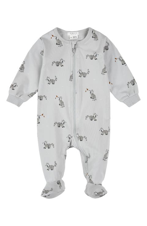 Raccoon Print Footed One-Piece Pajamas (Baby)