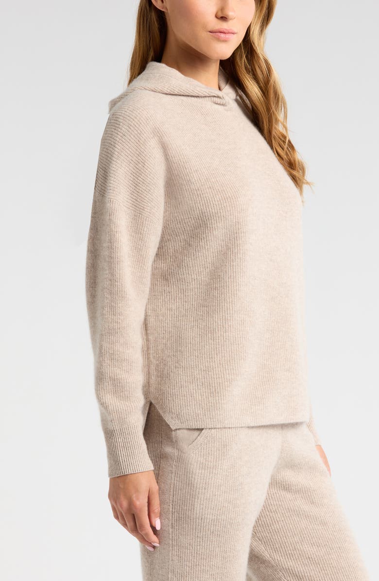 Zella Wool & Cashmere Rib Hoodie, Alternate, color, Tan Oxford Heather