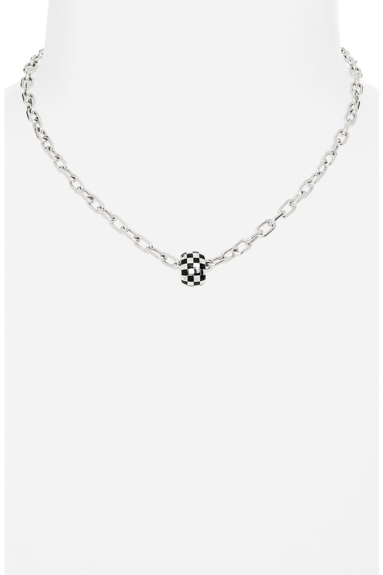 4mm Italian Chain + Black Ceramic Checkerboard Big Bead Necklace, Alternate, color, SILVER