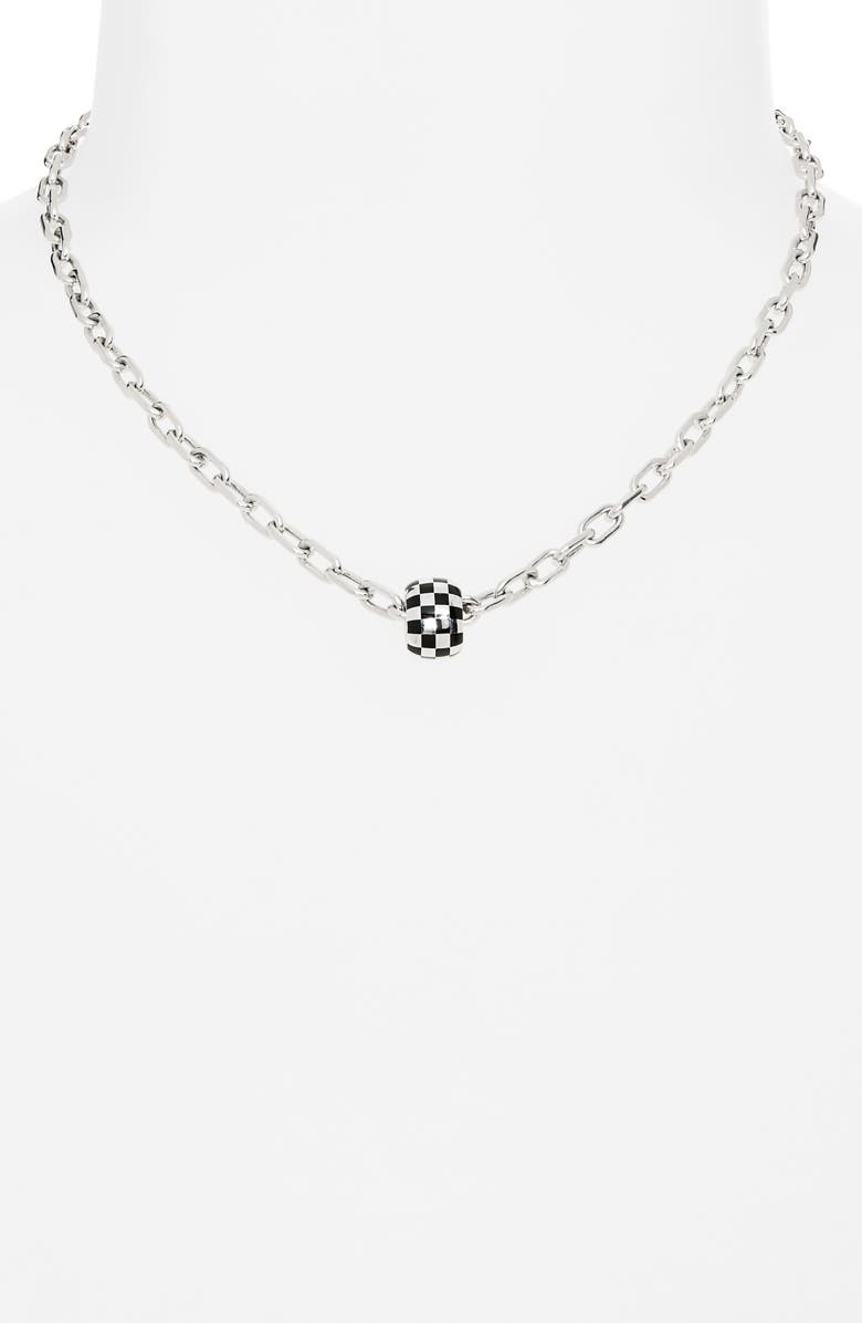 Adina Reyter 4mm Italian Chain + Black Ceramic Checkerboard Big Bead Necklace, Alternate, color, Silver