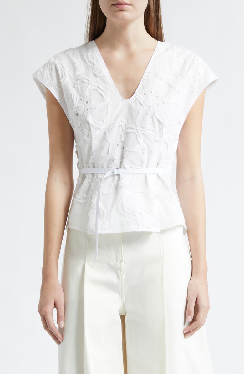 3.1 Phillip Lim 3D Floral Embroidered Top, Main, color, White