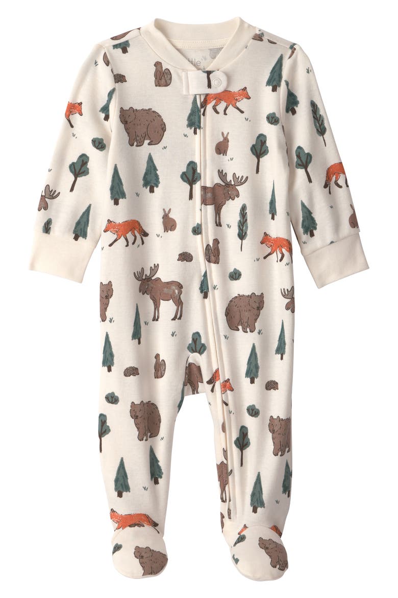 Print Organic Cotton One-Piece Pajamas, Main, color, LP WOODLANDS