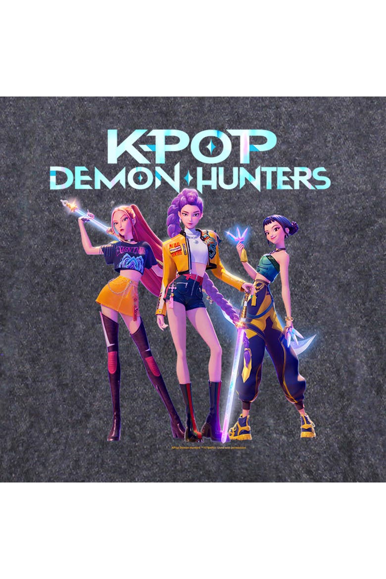 Mens KPop Demon Hunters Girls Group Shot Lightweight Hoodie, Alternate, color, Black