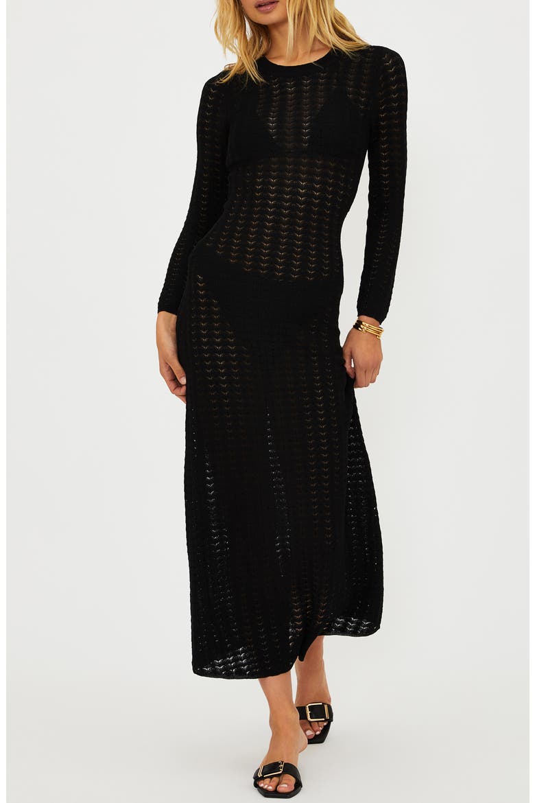 Dolly Long Sleeve Pointelle Cover-Up Maxi Dress, Main, color, MIDNIGHT