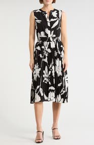 T Tahari Split Neck Sleeveless Midi Dress