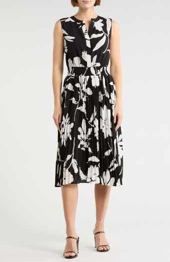 T Tahari Split Neck Sleeveless Midi Dress