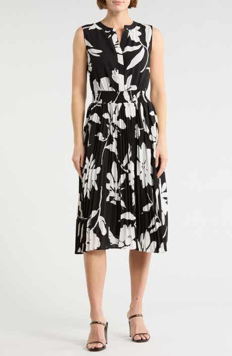 T Tahari Split Neck Sleeveless Midi Dress