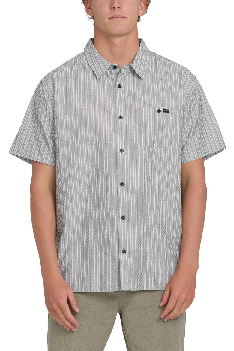 Sundays Stripe Jacquard Short Sleeve Cotton Button-Up Shirt, Main, color, FOG GRAY