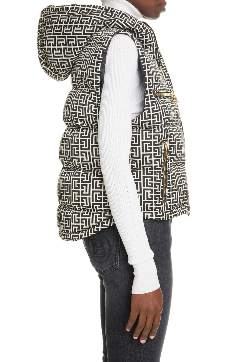 Balmain Logo Monogram Quilted Puffer Vest, Alternate, color, 
